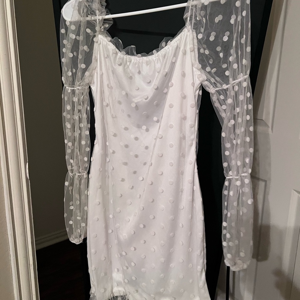 Elegant White Polka Dot Dress